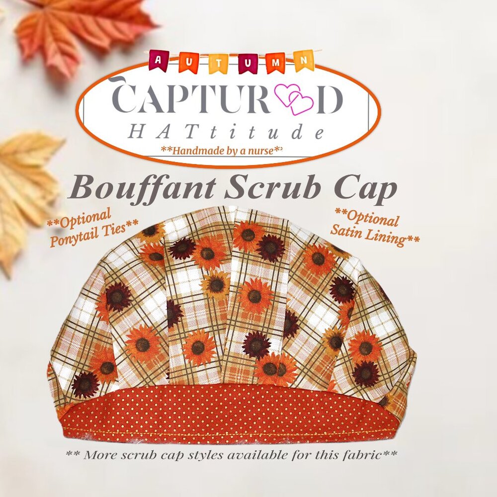 Womens Autumn Plaid Bouffant Scrub Cap, Handmade NWOT